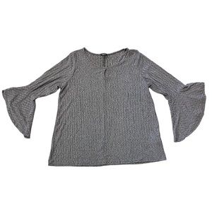Story Teller Grey Marled Knit Bell Sleeve Keyhole Neck Top Women's Plus Size 1X‎